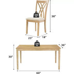 Zevemomo 7-delige eettafelset van massief hout met 6 gestoffeerde stoelen, ruimtebesparende eetkamertafel- en stoelenset voor eetkamer en keuken, natuurlijke houtkleur