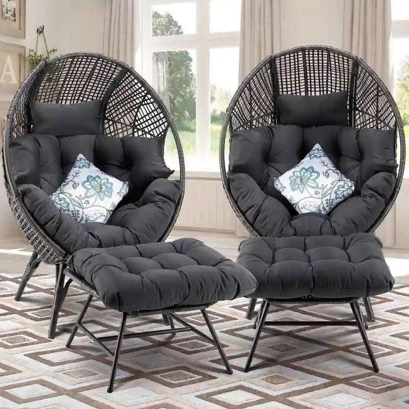 Fauteuil œuf d’intérieur FINCATI, fauteuil œuf d’extérieur supportant 440 lbs, fauteuil œuf surdimensionné avec pouf, fauteuil œuf luxueux et confortable avec repose-pieds