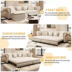 Whisen Samt-Schlafsofa in King-Size mit Ausziehfunktion und 3-in-1-Funktion, wandelbares Schlafsofa mit beweglichem Hocker und Steppdesign