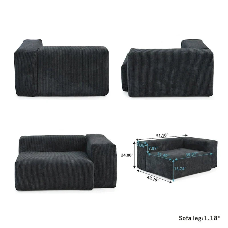 Grote modulaire hoekbank met corduroybekleding, U-vormig, 4-zits, met 2 ottomanen en 5 kussens