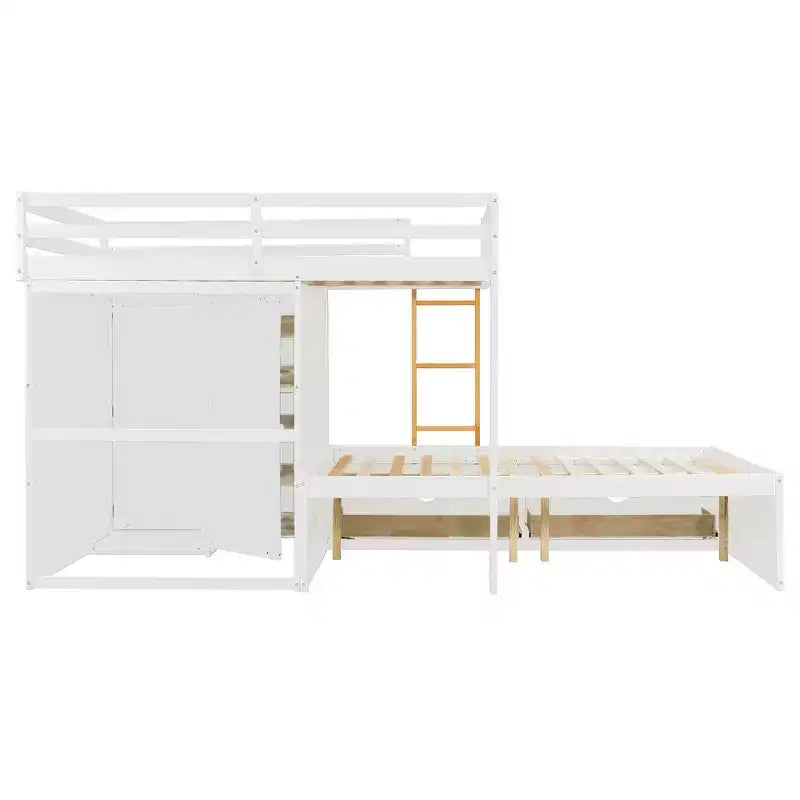 Lit superposé deux places sur deux places avec armoire de rangement et tiroirs, lit superposé en bois deux places gain de place avec barrière de sécurité pour appartement et chambre