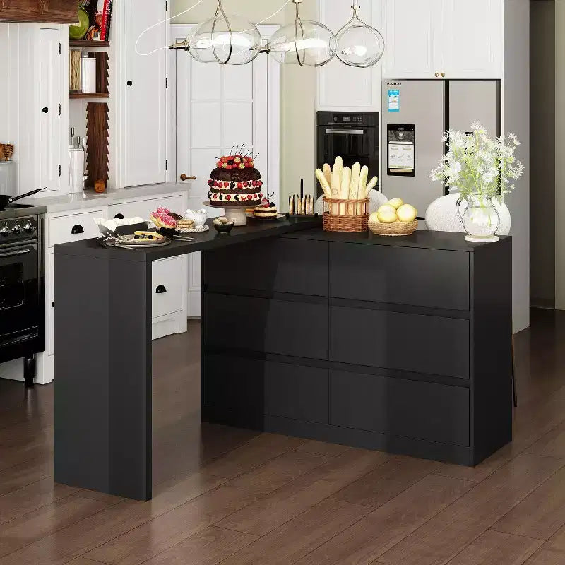 Buffet bahut intelligent pivotant/extensible avec 6 tiroirs, plateau extensible, tapis antidérapant, table à manger pivotante, garde-manger îlot de cuisine