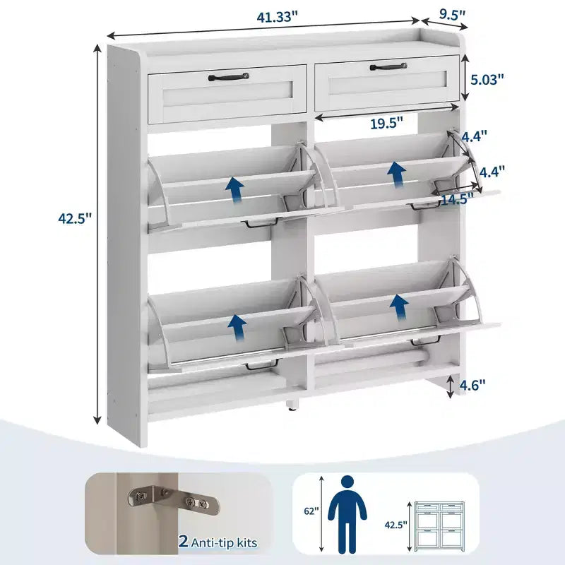 Meuble à chaussures avec 4 tiroirs basculants et 2 tiroirs supérieurs, meuble organiseur à chaussures en bois avec étagère réglable, meubles de rangement à chaussures autonomes
