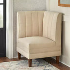 Lifestorey 4pc Kerrington Channel Back Banquette Dining Set Walnut/Cream: Linen-Look Fabric, Pedestal Table