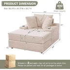 Fauteuil méridienne surdimensionné d’intérieur avec pouf de rangement, canapé-lit en velours côtelé rembourré style nuage avec 3 coussins, fauteuil convertible une place