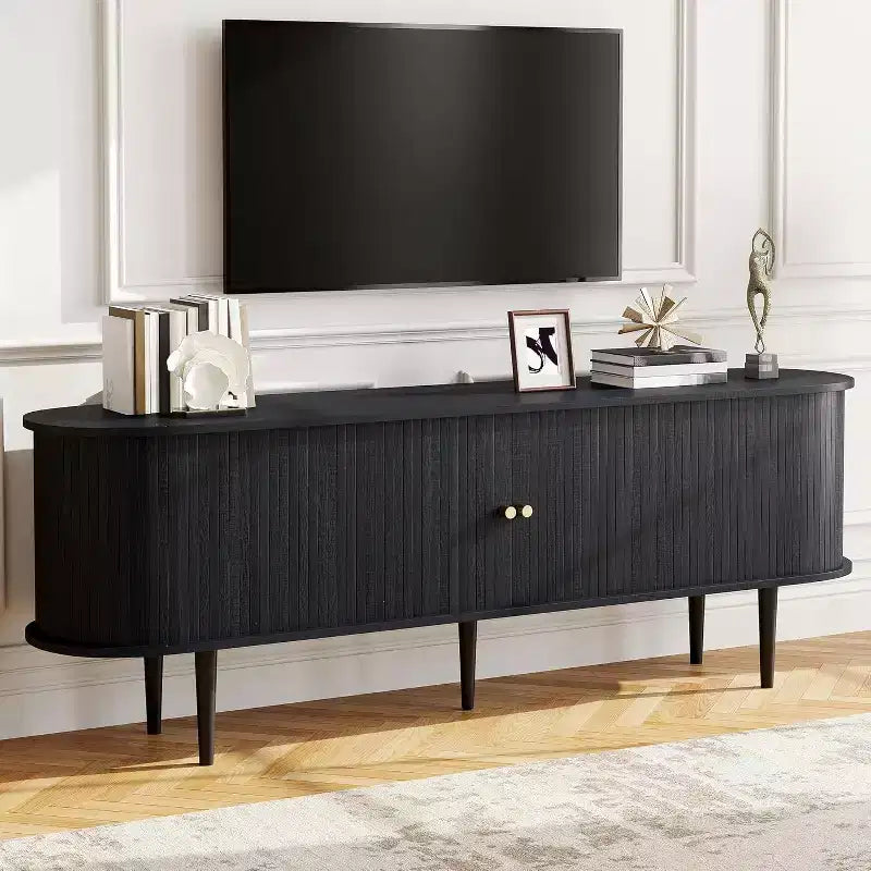 AMERLIFE tv-meubel voor 70-inch tv met poten van massief hout, moderne tv-console in mid-century-stijl met tambourdeur