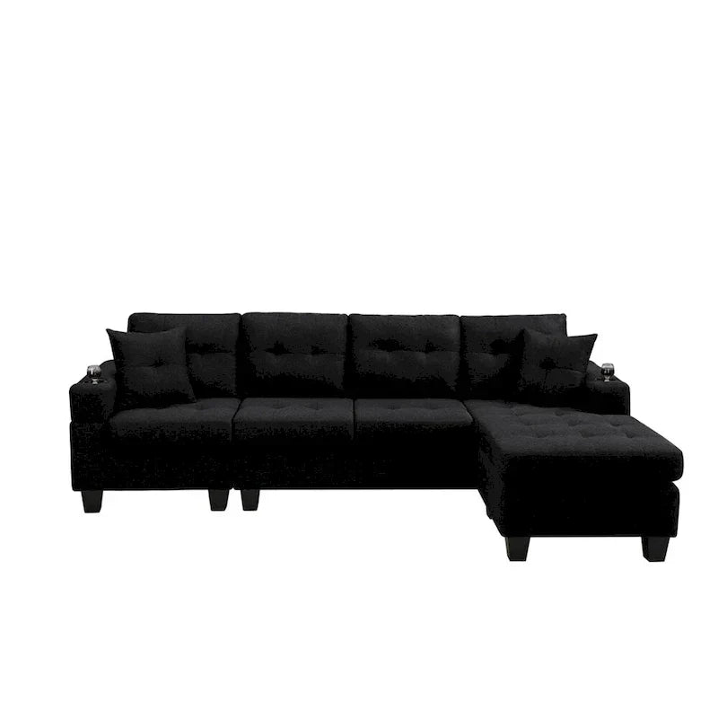 Ecksofa für das Wohnzimmer mit L-förmiger Chaiselongue und Getränkehalter