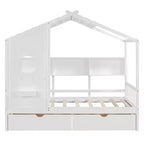 Holzhausbett in Twin-/Full-Größe mit 2 Schubladen, Kinderbett mit Ablagefach – ModernLuxe