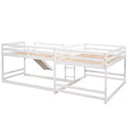 L-vormig stapelbed voor 4 kinderen, vierpersoons stapelbed met glijbaan, houten stapelbedframe met full- en twinbed voor slaapkamer of slaapzaal