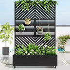 MAYEERTY Planter Box with Trellis Iron Black Parallel Line 01 Louvered Classic Combined Style 72x47x16in 3-Piece Set