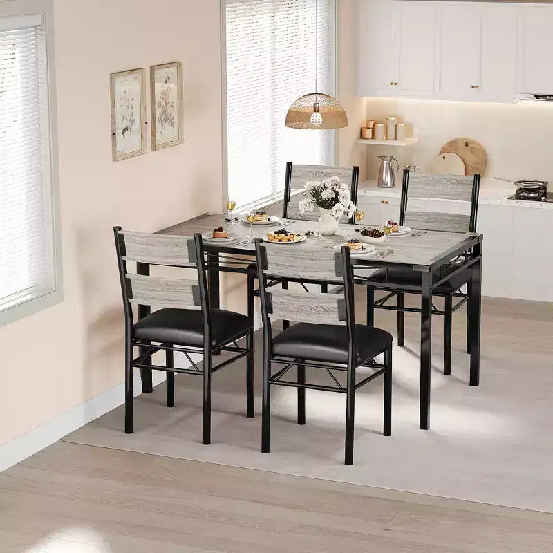 Ensemble de table à manger pour 4 personnes avec 4 chaises rembourrées, ensemble de table de cuisine en bois de 5 pièces avec protection d’angle pour cuisine, appartement ou petit espace