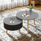 Moderner runder Couchtisch aus schwarzem und weißem Holz mit Stauraum