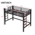Metal Loft Bed, Space-Saving Loft Bed Frame with Dual Ladders & Guardrails, Black - ModernLuxe