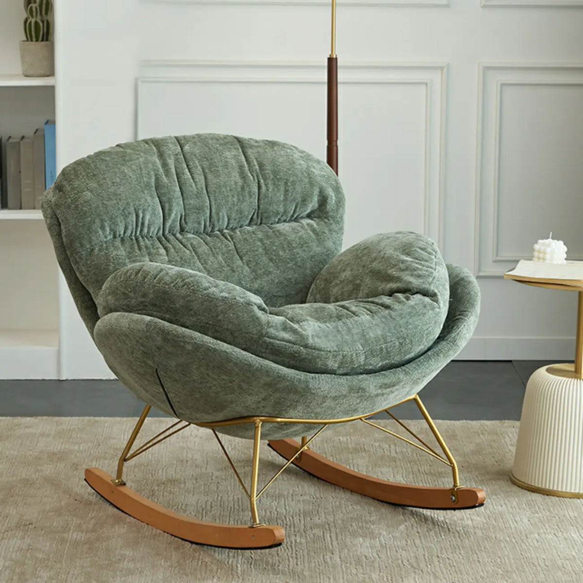 Fauteuil à bascule moderne en velours, ergonomique et rembourré, pour chambre de bébé
