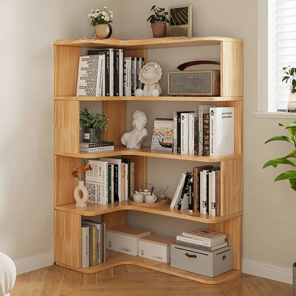 Boekenkast van hout met natuurlijke afwerking, L-vormig, verticaal en met open achterzijde