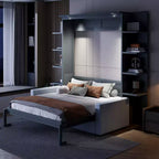 Whisen Modern Design Wood Frame Queen Size Murphy Bed Wall Bed with Sofa and Shelves