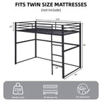 Twin Metal Loft Bed  Guard Rails & Flat Ladder