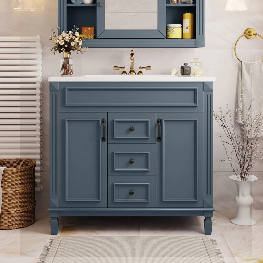 Meuble-lavabo moderne de salle de bains de 36 po avec vasque sur plan, armoire à miroir, 2 portes et 2 tiroirs