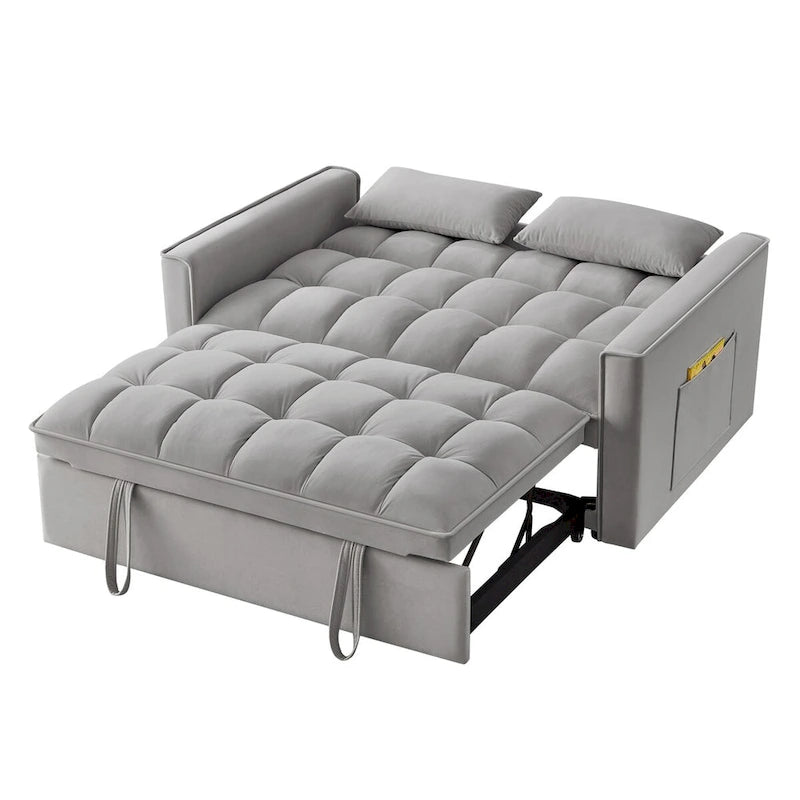 Loveseat-Schlafsofa 4-in-1 mit Armlehnen und Aufbewahrungstaschen, multifunktionales getuftetes Ausziehsofa mit verstellbarer Rückenlehne