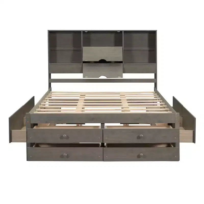 Platformbed voor een tweepersoonsmatras met opbergplank en 8 laden, eenvoudig te monteren
