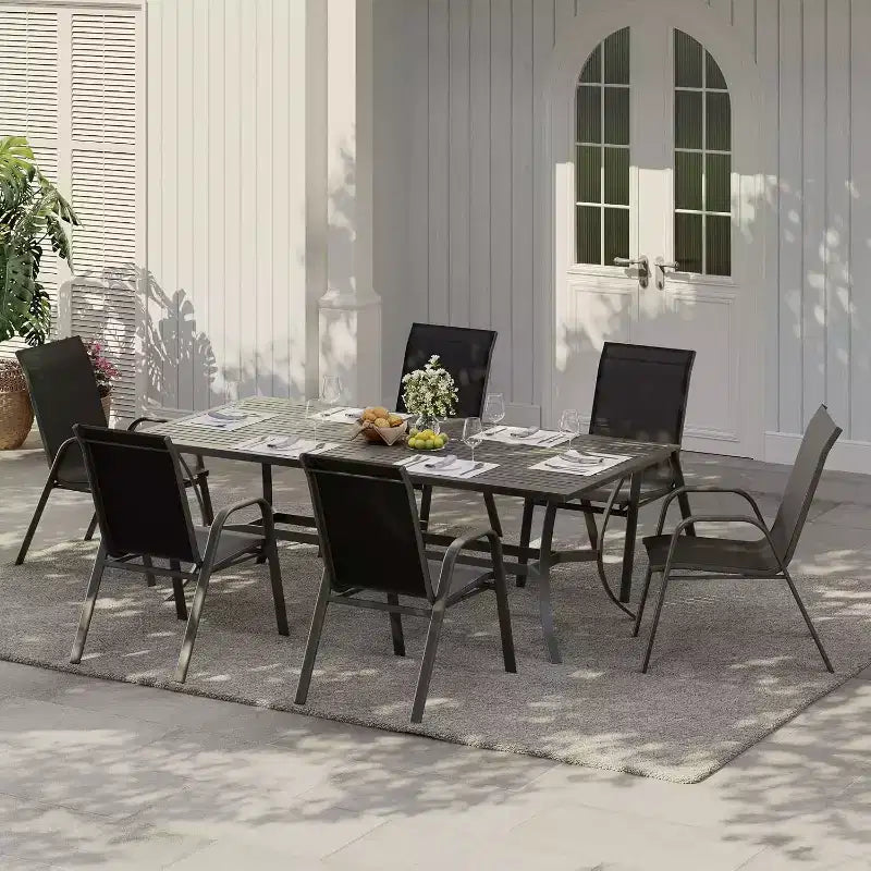 Chaises de patio, ensemble de 4 ou 6 chaises de salle à manger d’extérieur empilables, légères et résistantes à toutes les intempéries, en textilène, avec accoudoirs, pour jardin et terrasse de piscine
