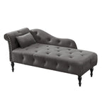 Chaise longue moderne de 60,6 po, capitonnée en velours avec boutons, pieds en bois massif et clous décoratifs