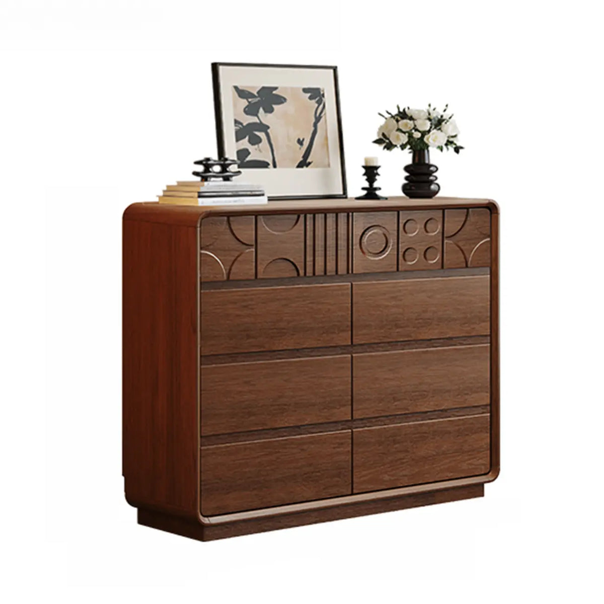 Von Art déco inspirierte Holzkommode mit geometrischen Schnitzereien