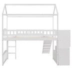 Twin House Loft Bed with Slide and Stairs, Loft Bed with Storage Drawers, Wood Cabin Loft Bed for Kids Toddlers