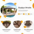 EROMMY Pavillon mit festem Dach, Outdoor-Pergola mit Doppeldach, Netzvorhängen und Vorhängen, robustes Vordach für Terrasse, Garten und Poolpartys