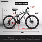 Okak Mountainbike 27,5 Zoll mit vorderen und hinteren Doppelstoßdämpfern, Dirtbike mit 21 Gängen und mechanischen Scheibenbremsen, Erwachsenenfahrrad für Männer und Frauen