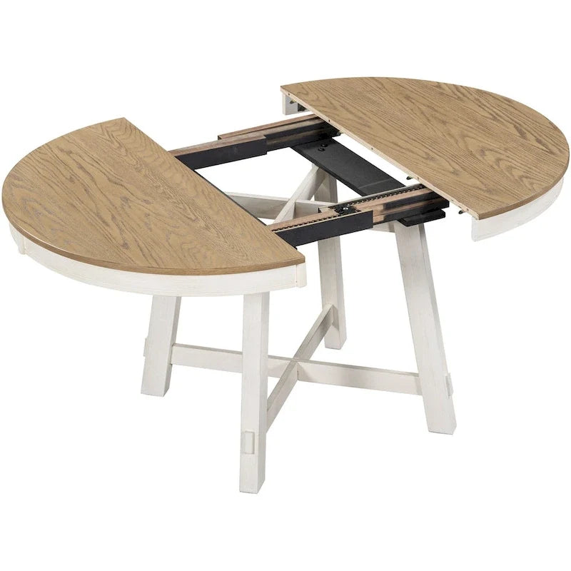 Table de salle à manger ronde extensible de style champêtre avec rallonge de 16 po, table de cuisine en bois