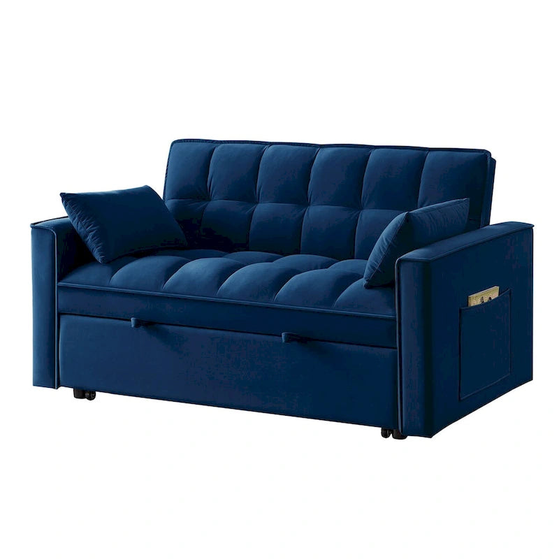Loveseat-Schlafsofa 4-in-1 mit Armlehnen und Aufbewahrungstaschen, multifunktionales getuftetes Ausziehsofa mit verstellbarer Rückenlehne