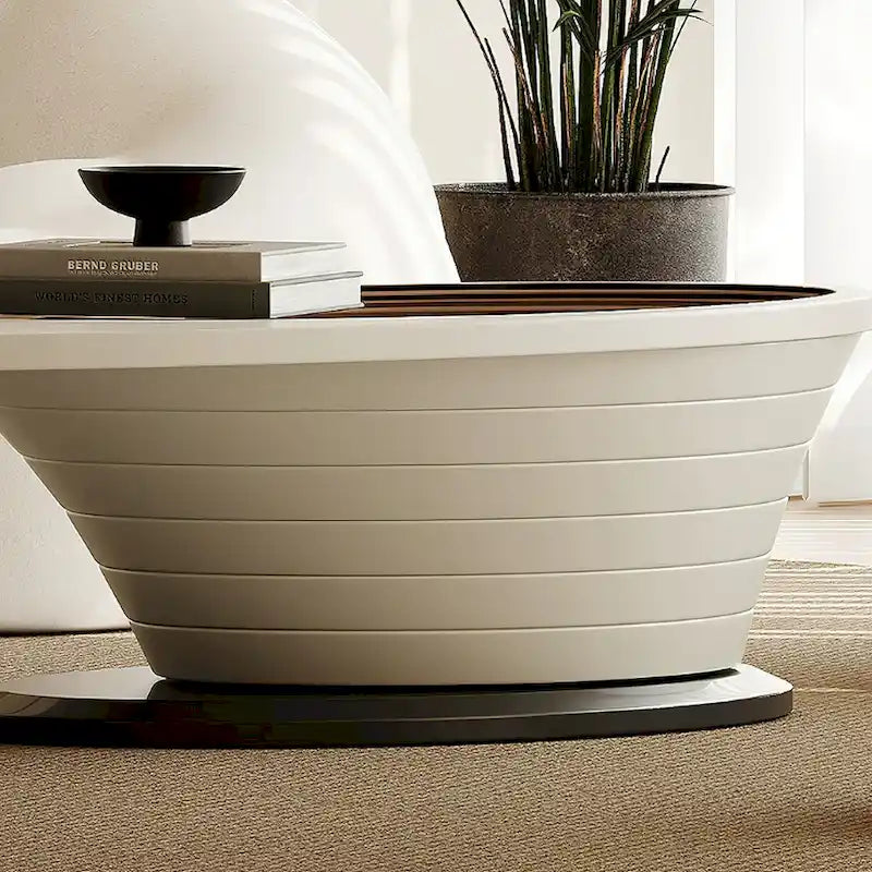 Table basse ovale moderne minimaliste de luxe léger avec plateau en verre et base grise 51 in. - L 51.18'W 25.59'H 14.37'