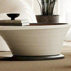 Table basse ovale moderne minimaliste de luxe léger avec plateau en verre et base grise 51 in. - L 51.18'W 25.59'H 14.37'