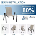 Chaises de patio, ensemble de 4 ou 6 chaises de salle à manger d’extérieur empilables, légères et résistantes à toutes les intempéries, en textilène, avec accoudoirs, pour jardin et terrasse de piscine