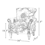 Fauteuil traditionnel Araceli en bois, rembourré à motif floral, avec dossier à oreilles et bordure cloutée| ART OF LIVING DESIGNS