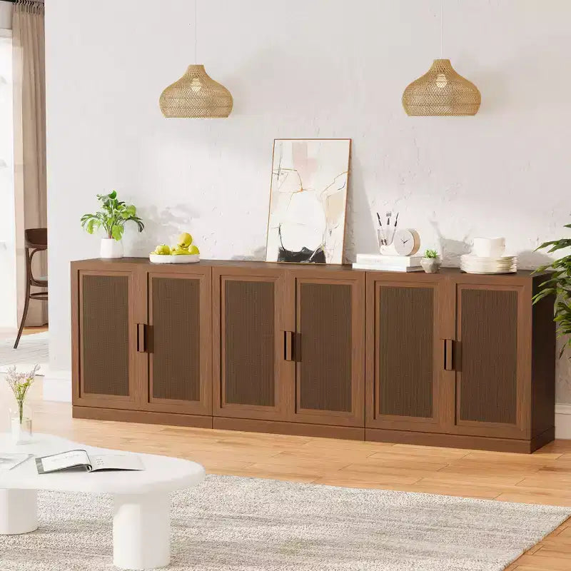 3-teiliges Sideboard-Set mit Rattantüren und verstellbaren Einlegeböden – 93L x 31H