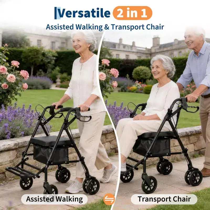 Draagbare opvouwbare rolstoel voor volwassenen, draagvermogen van 299 lb, 6 wielen, verstelbare hoogte, opbergruimte onder de zitting, comfortabele zitting en voetsteun