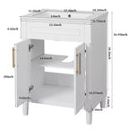 24-Zoll-Badezimmerunterschrank mit Keramikwaschbecken, Shaker-Schrank, 2 Türen mit Soft-Close-Funktion und Rahmen aus Massivholz für kleine Badezimmer oder Gäste-WCs