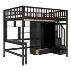 Full Pine Loft Bed with Desk and Storage