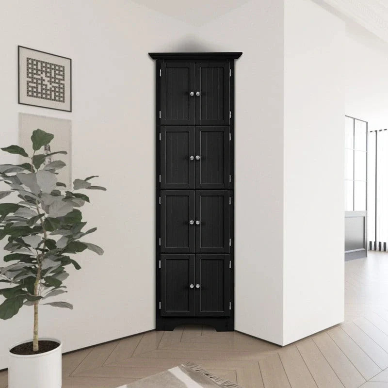 Hoher Eckschrank mit 8 Türen und 4 Regalböden