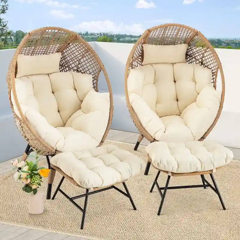 Fauteuil œuf d’intérieur FINCATI, fauteuil œuf d’extérieur supportant 440 lbs, fauteuil œuf surdimensionné avec pouf, fauteuil œuf luxueux et confortable avec repose-pieds
