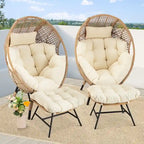 Fauteuil œuf d’intérieur FINCATI, fauteuil œuf d’extérieur supportant 440 lbs, fauteuil œuf surdimensionné avec pouf, fauteuil œuf luxueux et confortable avec repose-pieds
