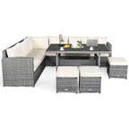 Costway Ensemble repas de jardin en rotin de 7 pièces, canapé d’angle, canapé et pouf — Voir les détails