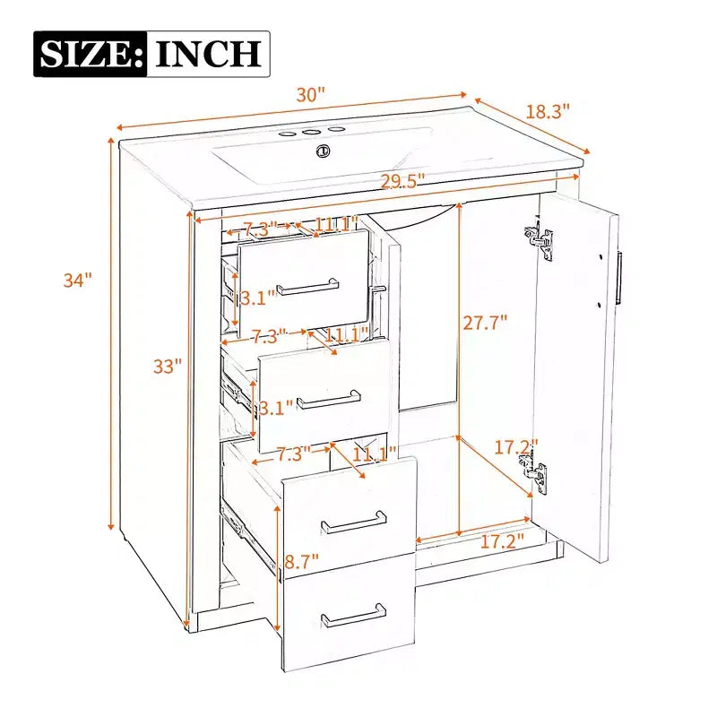 30 Einzelwaschbecken-Badezimmerwaschtisch mit Unterschrank und 3 Schubladen - Schwarz / Blau / Grün / Indigo / Weiß