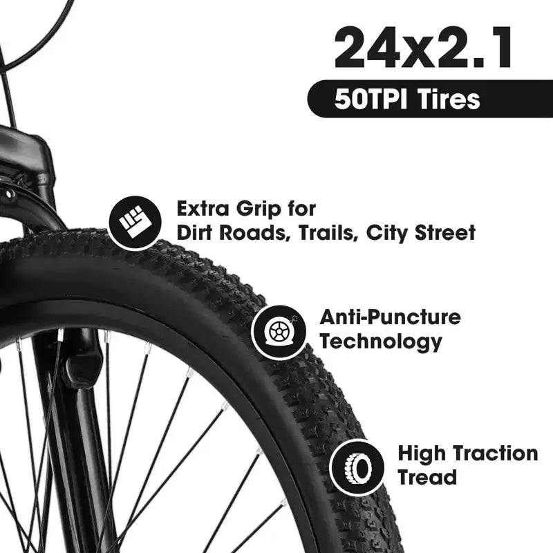 Okak 24/26-Zoll-Mountainbike mit 21 Gängen und Scheibenbremsen an Vorder- und Hinterrad, Kinderfahrrad mit 100-mm-Federgabel, Dirtbike für Jugendliche und Frauen