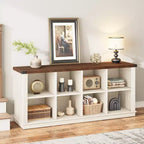 8 Cube Storage Organizer Bookshelf, Farmhouse Horizontal Bookcase, 62 Inch Wood Storage Bookcase for Entryway, Long Low Bookshelves for Living Room