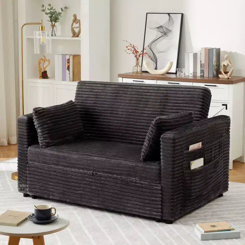 55 wandelbares 2-Sitzer-Schlafsofa mit ausziehbarer Fußstütze und verstellbarer Rückenlehne, platzsparendes Sofa für kleine Wohnungen