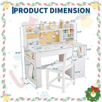 Kids Study Desk & Chair Set with Storage, Kids Study Desk with Hutch and Tiltable, for 3-8 Years Old, Student Writing Table for Bedroom