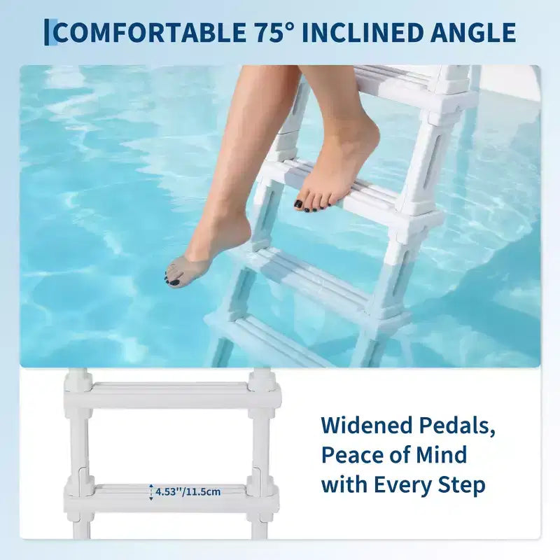 Stevige zwembadladder met 5 treden en dubbele leuningen, antislip en robuuste PE-treden, draagvermogen van 400 lb, geschikt voor ingegraven en bovengrondse zwembaden van 48-54 inch